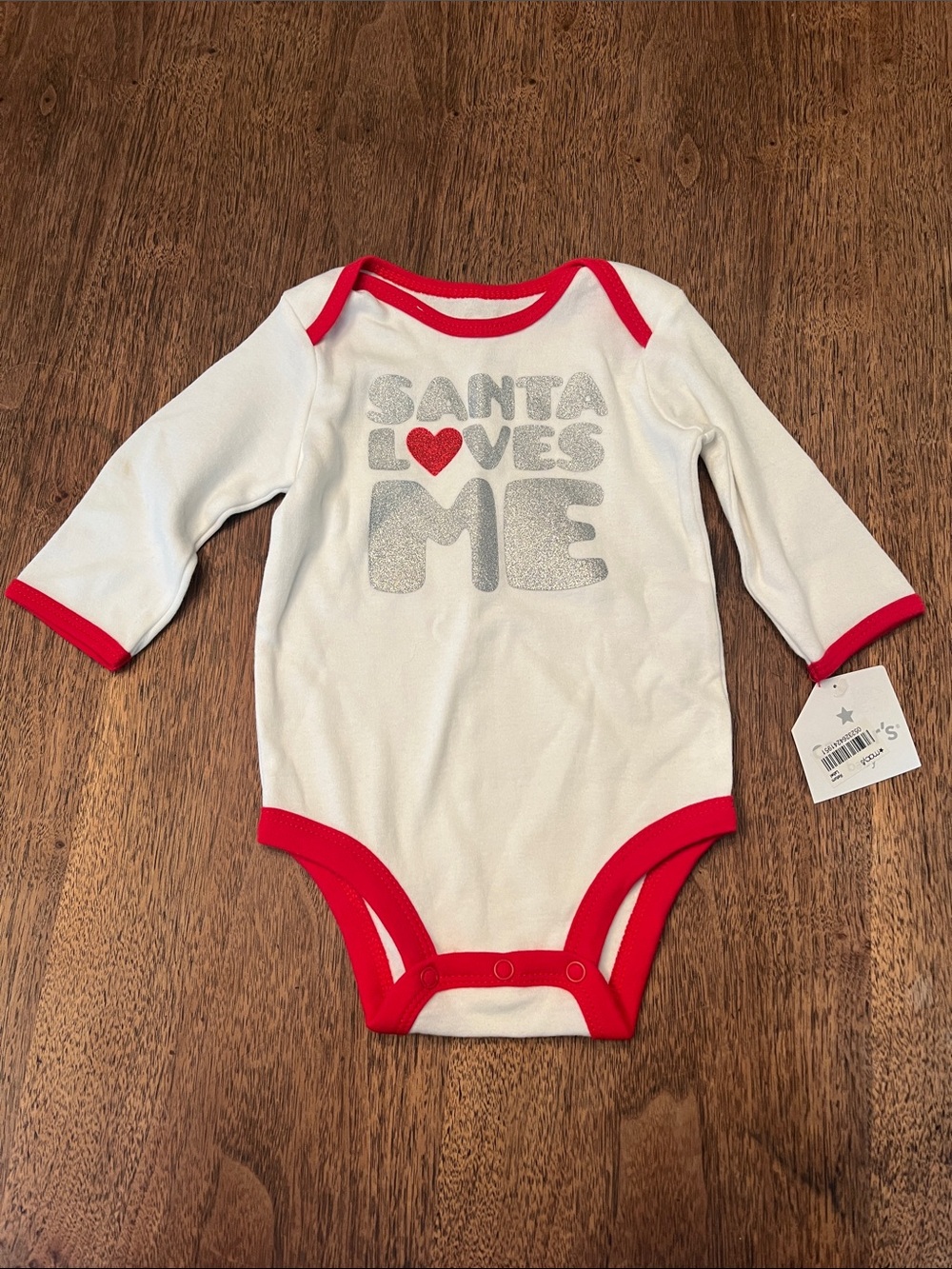 Santa Loves Me Red-Trim Baby One-Piece Bodysuit